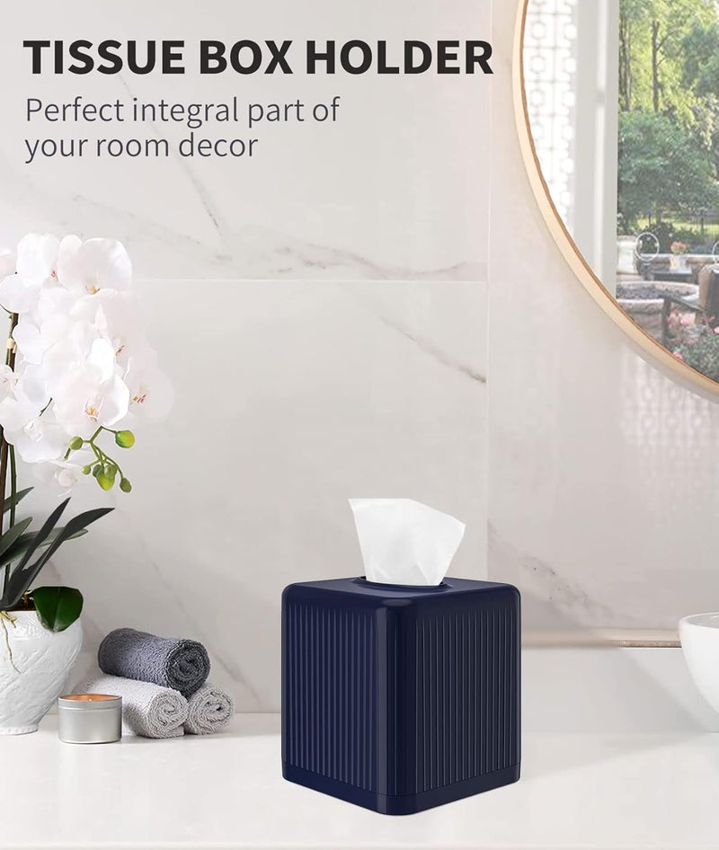 Livelab Tissue Box Cover with Base, Square Plastic Tissue Box Holder Decorative Tissue Box Case Modern Facial Paper Dispenser for Bathroom, Vanity Countertops, Night Stands, Desk - Navy Blue - Image 5